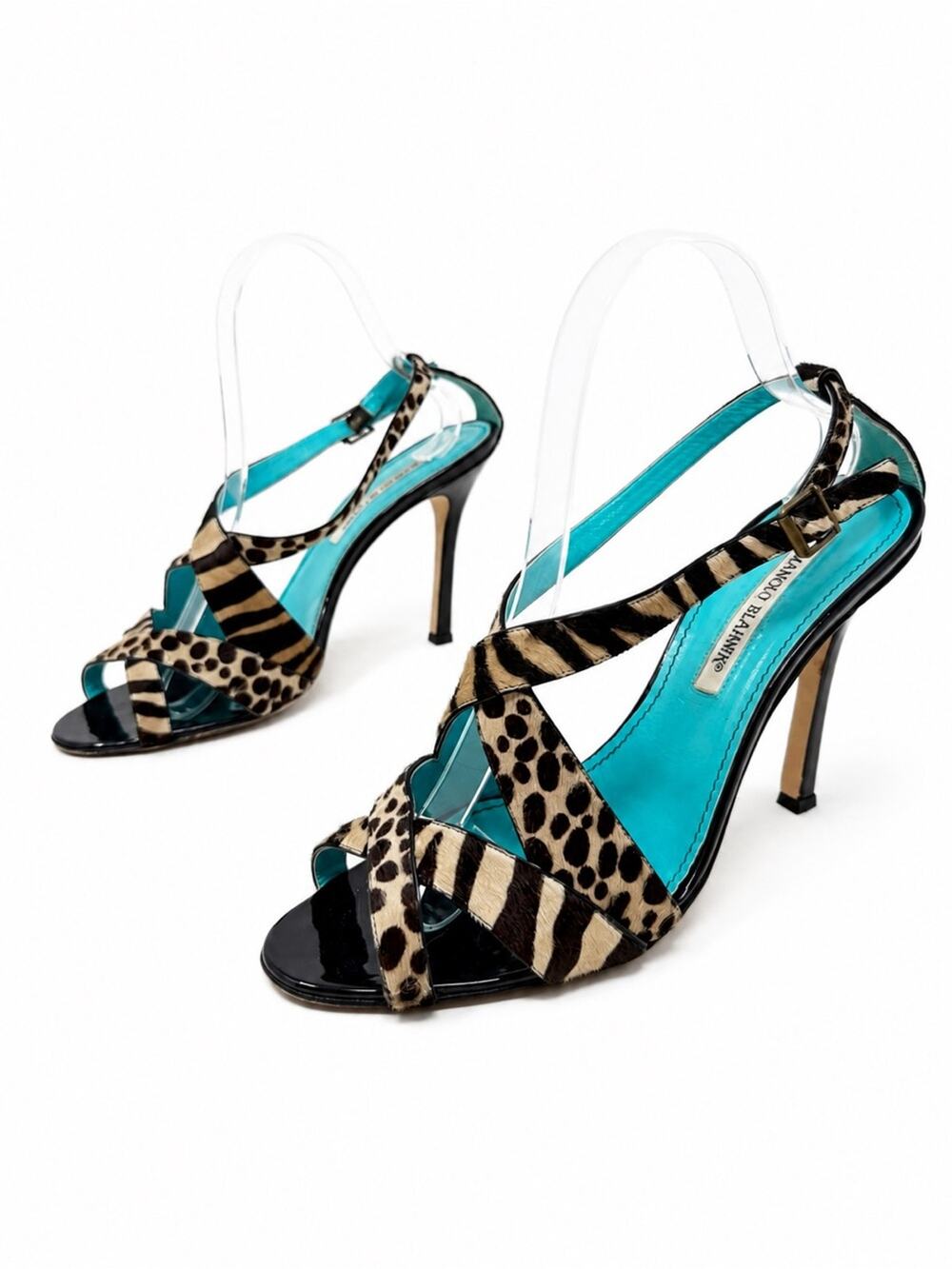 Manolo Blahnik Pony Hair Animal Print Strappy Sandal Heels Womens EU 40